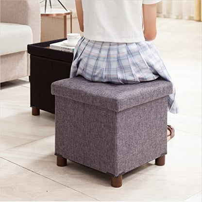 15 Inch Storage Ottoman with Wooden Legs - Cube Foot Rest Stool, Square Footstool, Comfortable Seat with Lid, Foldable Fabric Ottoman, Space-Saving Grey - color: Squ Grey
