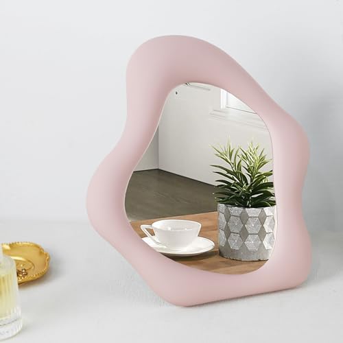 YCHMIR Small Wall Mirror Table Mount Vanity Mirror 10 “L x 8.8 ”W (Pink) - color: Pink