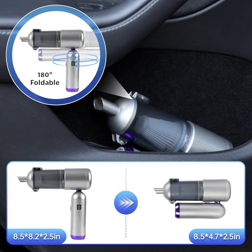 Bug Vacuum Catcher, Mini Handheld Car Vacuum Portable Cordless, 180° Foldable, 17KPa Powerful Suction, Rechargeable Cleaner for Insects, Spiders, Home, Travel & Garden, AeroVac Car Vacuum V15 Pro