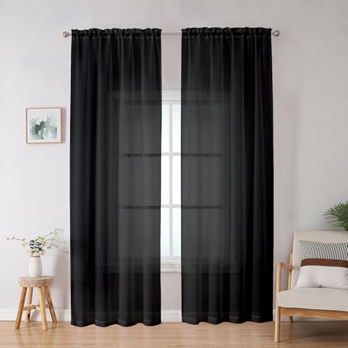 OWENIE Black Sheer Curtains, Sheer Curtains 78 inch Length 2 Panels Set, Rod Pocket Voile Fimly Sheer Drapes for Living Room/Bedroom, 2pcs, Each 42" W x 78" L, Black - color: Black, size: 42"W x 78"L (Pack of 2)