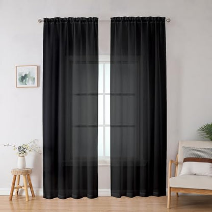 OWENIE Black Sheer Curtains, Sheer Curtains 78 inch Length 2 Panels Set, Rod Pocket Voile Fimly Sheer Drapes for Living Room/Bedroom, 2pcs, Each 42" W x 78" L, Black - color: Black, size: 42"W x 78"L (Pack of 2)