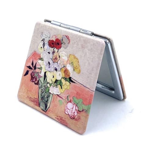 Small Purse Mirror Van Gogh Japanese Vase with Roses and Anemones Mirror Floral Compact Mirror Bridesmaid Mirrors for Wedding - color: Japanese Vase