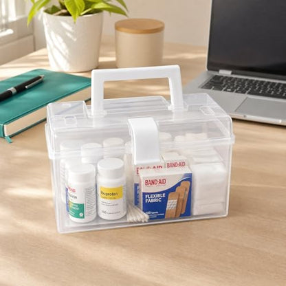 Beavorty Portable First-aid Box Medicine Storage Organizer Medicine Holder Buckle Design for Home Use to Carry Medication Container White
