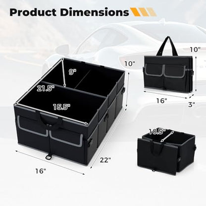 Goplus Collapsible Trunk Organizer, 13 Gallon Foldable Car Storage Organizer with Extenable Compartments, Pockets, Securing Straps, for SUV Van Sedan Truck, 22" x 16" x 10" - size: 13 Gallon （50L）