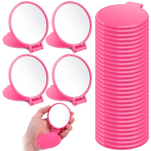 24 Pcs Mini Rose Red Compact Mirror Bulk for Women Small Round Portable Rose Red Mirror Makeup Folding Pocket Travel Accessories for Bridal Shower Party Favor Coworker Nurse, 2.8 x 2.4 Inch - color: Rose Red