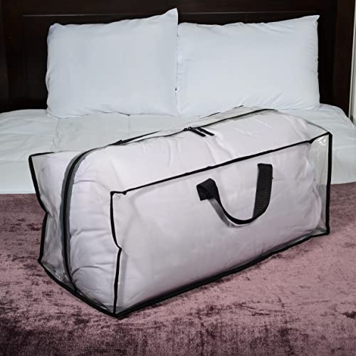 ZENPAC Clear Blanket Storage with Handles, Zippered Plastic Bags, Heavy Duty, Waterproof for Packing Clothes, Linens, Comforters, 27x12x13.75, 3 Pack