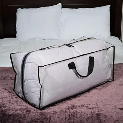 ZENPAC Clear Blanket Storage with Handles, Zippered Plastic Bags, Heavy Duty, Waterproof for Packing Clothes, Linens, Comforters, 27x12x13.75, 3 Pack