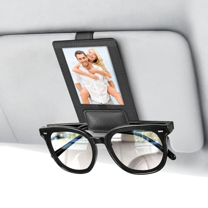 New 2 in 1 Sunglass & Photo Holder for Car, Strong Magnetic Leather Sunglasses Holder, Car Visor Picture Holder Clip, 2026 Upgraded No Fall No Slide Car Visor Accessories - size: 1 PCS