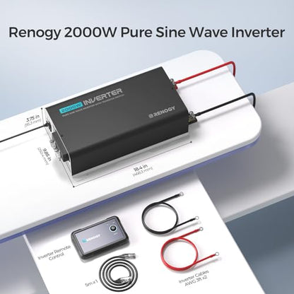 Renogy Inverter PUH, 2000W Pure Sine Wave Power Inverter with UPS Transfer Switch & Bluetooth, 12V DC to 120V AC Converter for RV, Truck, Home,Camping - 4000W Surge Power, Remote Monitoring - size: 2000W(Built-in BT & ATS)