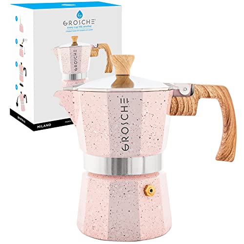 GROSCHE Milano Moka pot, Stovetop Espresso maker, Greca Coffee Maker, Stovetop coffee maker and espresso maker percolator (Pink, 3 cup) - color: Pink, size: 3 espresso cups