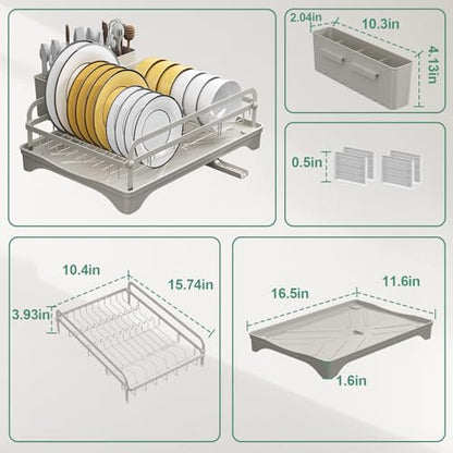 Dish Drying Rack,Dish Racks for Kitchen Counter,Metal Dish Drainer with Adjustable Drainage Spout,Removable Knife and Fork Holder (Grey) - color: 1 Tier - Grey