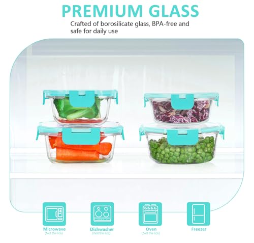 KOMUEE 24 Pieces Glass Food Storage Containers Set, Meal Prep Containers, BPA-Free Airtight Glass Storage Containers with lids, Freezer, Microwave and Oven Safe,Green - color: Green
