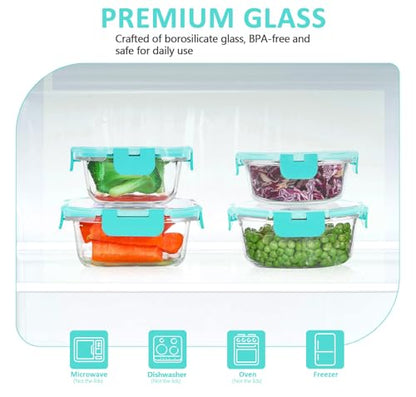 KOMUEE 24 Pieces Glass Food Storage Containers Set, Meal Prep Containers, BPA-Free Airtight Glass Storage Containers with lids, Freezer, Microwave and Oven Safe,Green - color: Green