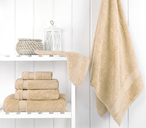 Cotton Paradise 100% Cotton Turkish Towel Set, Soft Absorbent Quick Dry, 6 Piece Towel Set, Beige - color: Beige