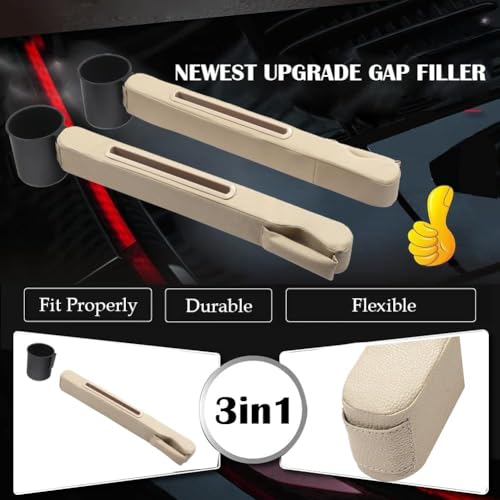 Car Seat Gap Filler 2 Pack,Car Seat Gap Filler Organizer,Car Seat Gap Plug with Storage Slot,3 in 1 Car Seat Gap Filler with Cup Holder,Prevent Small Items from Falling(Beige) - color: Beige2