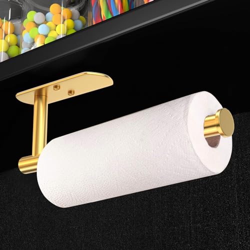 VAEHOLD Adhesive Paper Towel Holder Under Cabinet Wall Mount for Kitchen Paper Towel, Paper Towel Roll Holder Stick to Wall, Stainless Steel (Gold) - color: Gold