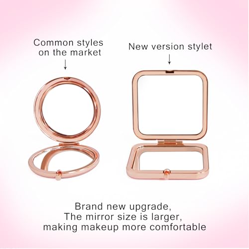 Compact Mirror for Purse, Double-Sided 1X/2X Magnifying Metal Pocket Makeup Mirrors(Square, Rose Gold Butterfly) - color: Rose Gold 14
