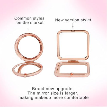 Compact Mirror for Purse, Double-Sided 1X/2X Magnifying Metal Pocket Makeup Mirrors(Square, Rose Gold Butterfly) - color: Rose Gold 14