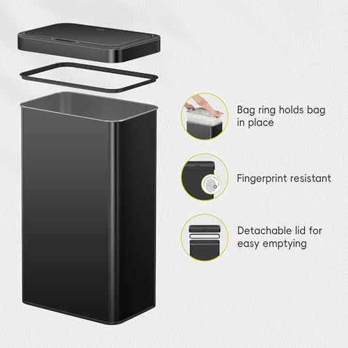 EKO Nova Sensor Trash Can, 21 Gallon/80 Liter Stainless Steel Rectangular Touchless Motion Sensor Trash Can, Matte Black - size: Nova 80L - Matte Black