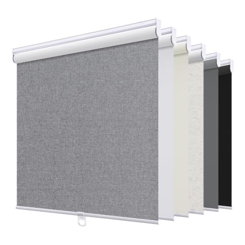 Sunoff Blackout Roller Shades Blinds Cordless for Windows Pull Down Room Darkening Door Blinds with Thermal Insulated Easy to Install for Living Room,Bedroom,Home,Office,Heather Grey 17" W x 72" H - color: Heather Grey, size: 17"W x 72"H