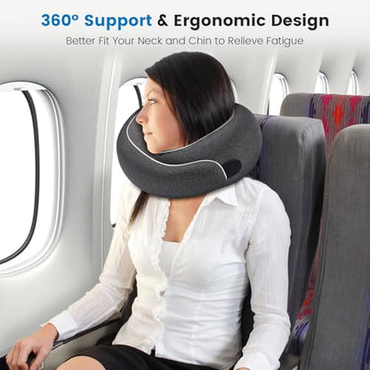 Neck Pillow Airplane,100% Pure Memory FoamTravel Neck Pillow Travel Neck Support Ergonomic &Portable Design Best for Sleeping Plane Car Train Office Flight
