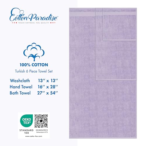 Cotton Paradise 6 Piece Towel Set, 100% Cotton Soft Absorbent Turkish Towels for Bathroom, 2 Bath Towels 2 Hand Towels 2 Washcloths, Lilac Towel Set - color: Lilac