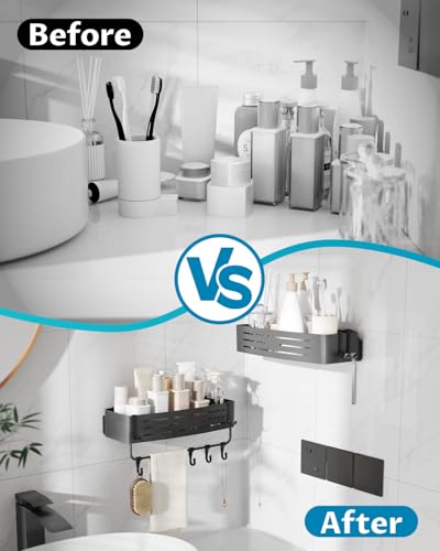 Onemake Suction Cup Shower Caddy, No Drilling Bathroom Organizer Shelf, Strong Vacuum Suction Holds Up to 22 lbs, Removable Shower Shelf for Tile Glass, Kitchen & Bathroom Storage Basket - style: 1 Tier-Gray Square Caddy