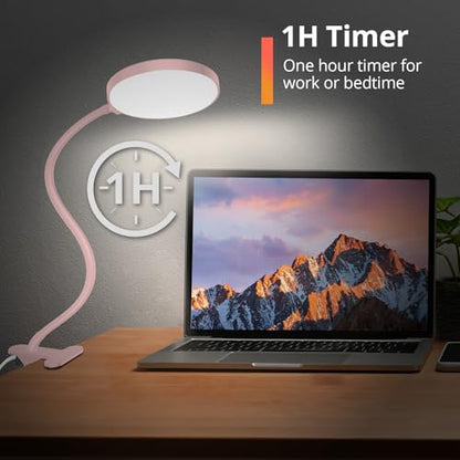 iFalarila Reading Light with Remote, LED Desk Lamp Clip on [1H Timer & Nightlight] RA>95 Dimmable Flexible Gooseneck, Reading Lamp with Clamp for Table - 4.7'' (Adapter Included) - style: 4.7'' Pink