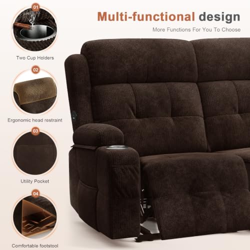 RV Loveseat Recliner Sofa, Reclining Loveseats Couch for RV Furniture, Home Theater Seating with Massage, USB, Insert Pockets, Cup Holders, 150° Wall Hugger RV Recliners Sleeper Sofa - color: Velvety Brown, size: Loveseat-G1