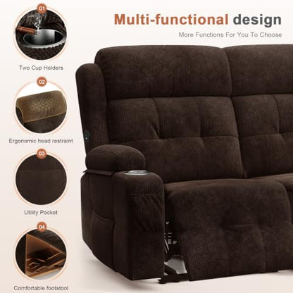 RV Loveseat Recliner Sofa, Reclining Loveseats Couch for RV Furniture, Home Theater Seating with Massage, USB, Insert Pockets, Cup Holders, 150° Wall Hugger RV Recliners Sleeper Sofa - color: Velvety Brown, size: Loveseat-G1