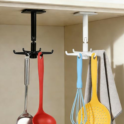 Multi-Purpose Under Cabinet Kitchen Utensil Hook, 360° Rotating Utensils Hanger Hook for Kitchen and Bathroom Hanging Rack for Tools/Towel/Knife/Scoop(White) - color: Upgrade White-1 PCS