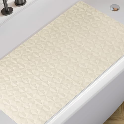 Non Slip Bathtub Mat for Bath Tub Shower - Natural Rubber Mat with 241 Suction Cups - Soft Bathroom Safety Mat - Unique Diamond Pattern - Fatigue Relief - Machine Washable - 16 × 28 Inch - color: Beige, size: 28" x 16" (Rectangular)