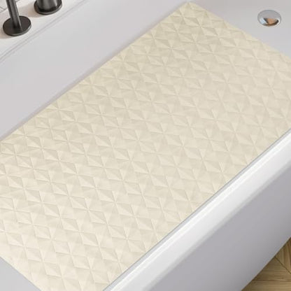 Non Slip Bathtub Mat for Bath Tub Shower - Natural Rubber Mat with 241 Suction Cups - Soft Bathroom Safety Mat - Unique Diamond Pattern - Fatigue Relief - Machine Washable - 16 × 28 Inch - color: Beige, size: 28" x 16" (Rectangular)