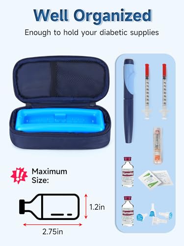 YOUSHARES Insulin Vials Cooler Travel Case - TSA Approved Diabetic Med & peptide Vial Cooling Bag with Protective Ice Brick, Refrigerated Diabetes Supplies Organizer, Small Bottle Carrying Storage - color: 01_Navy Blue