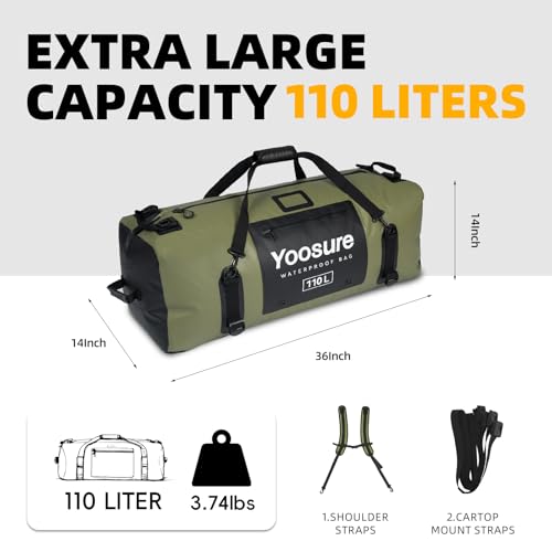 Waterproof Duffel Bag 110L - Marine Dry Bag with 700D PVC & Airtight Zipper, Extra Large Duffle Bag for Camping, Rafting, Kayaking, Boating, Car Roof Storage (Green) - color: Green