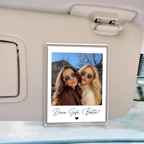 IZI POD Custom Best Friend Photo Car Visor Clip, Personalized Photo Car Accessories for Rear View Mirror Hanger, Galentine's Day Friendship Keepsake, Gift for Birthday, Bestie, Sister - color: Bestie