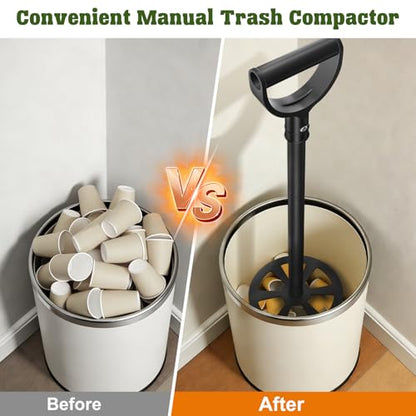 Manual Trash Compactor for Kitchen, 25.5 inch Metal Trash Can Compressor | Trash Can Compactor for Home Bins, Waste Compressor with Touchless Smasher Outdoor Garbage Tamper Tool -Saves Bags/Can Space