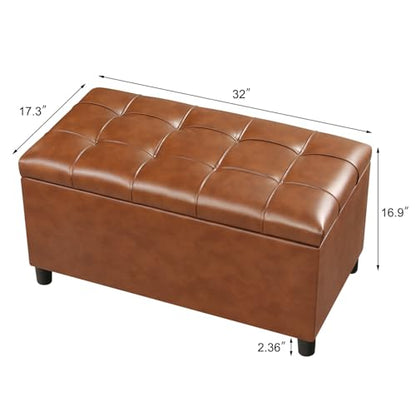 Joveco Storage Ottoman Bench, 32 Inches Faux Leather Rectangle Tufted Foot Stool for End Foot of Bed, Bedroom, Living Room, Creamy Caramel - color: Creamy Caramel