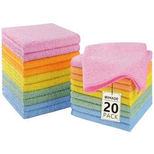 UNIMADE Washcloths - 20 Pack - Face Towels (12" x 12"), Highly Soft Wash Cloths and Hand Towels, Fast Drying Multi-Purpose Microfiber Cleansing Cloths for Bathroom, Hotel, Spa, and Salon - Multicolor - color: Multicolor, size: 20Pack