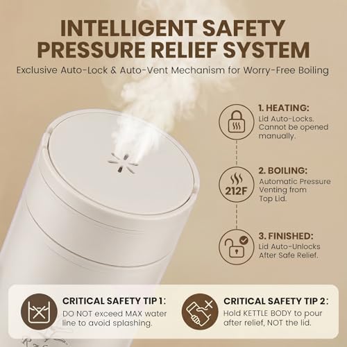 Portable Electric Kettle (120V), small-capacity electric kettle, made of 316-grade stainless steel, 4 temperature settings, with automatic shut-off function, (Cream, 9.05 * 3.15) - color: Cream