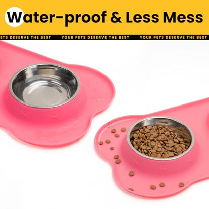 Conlun Medium Pet Feeding Station, 29oz Stainless Steel Dog Bowls Set, No Spill Food & Water Dishes with Non Slip Silicone Mat for Breeds Up to 55 Lbs, Pink - color: Pink, size: Medium-29oz