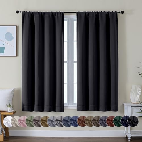 Simplebrand Ava Halloween Black Short Blackout Curtains for Bedroom 45 Inches Long 2 Panels Set, Solid Thermal Insulated, Energy Saving Window Treatment Curtains Blackout Drapes, W40 x L45 Inch, Black - color: Black, size: 40"W x 45"L (Pack of 2)