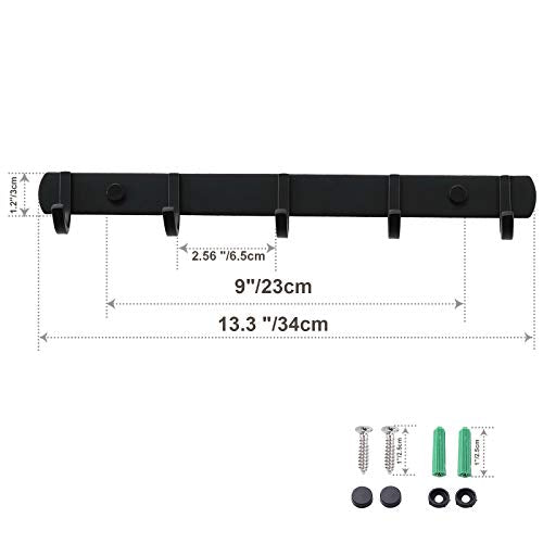 Ihomepark Coat Hooks Wall Mounted, Heavy Duty Metal 5 Coat Hanger Rack for Coat Hat Towel Purse Robes Keys Mudroom Bathroom Entryway (1 Pack, Black) - size: 5 Hooks(1 Pcs)
