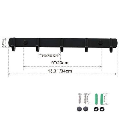 Ihomepark Coat Hooks Wall Mounted, Heavy Duty Metal 5 Coat Hanger Rack for Coat Hat Towel Purse Robes Keys Mudroom Bathroom Entryway (1 Pack, Black) - size: 5 Hooks(1 Pcs)