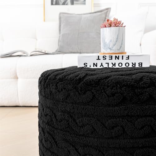 Asuprui Round Pouf Ottoman Stuffed Pouf Foot Stool Floor Chair for Living Room Bedroom Filled Boho Foam Ottoman Foot Rest for Couch 20 Diameter x 12 Height Black Pouf with Filler - color: Black Pouf With Filler