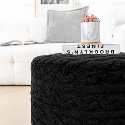 Asuprui Round Pouf Ottoman Stuffed Pouf Foot Stool Floor Chair for Living Room Bedroom Filled Boho Foam Ottoman Foot Rest for Couch 20 Diameter x 12 Height Black Pouf with Filler - color: Black Pouf With Filler