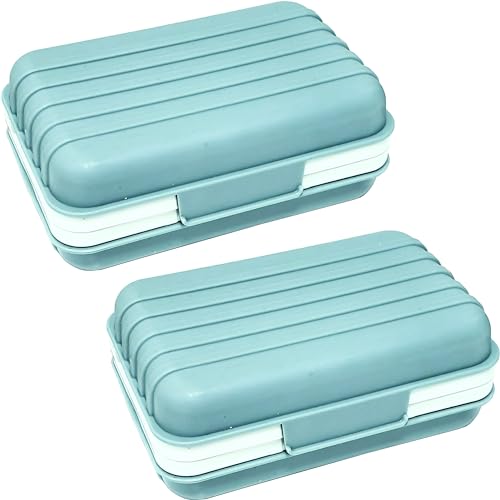 2 Pack Soap Holder Dish with Lid Draining Soap Box for Shower Compact Travel Soap Case for Camping, Gym, Hiking, Portable, Leakproof， Blue - color: Blue, size: 2 Pack