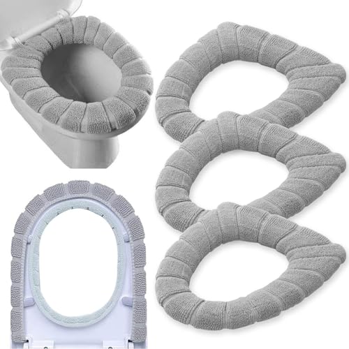 Bathroom Soft Thicker Warmer Stretchable Washable Cloth Toilet Seat Cover Pads 3PCS (Blue Green Gray) (Gray,Gray,Gray) - color: Gray,gray,gray
