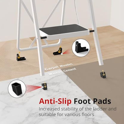 HBTower Step Ladder, Folding Step Stool for Adults with Anti-Slip Pedal, 330 lbs Capacity for Kitchen, Home, White - size: 4 Step Ladder