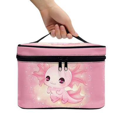 Flashideas Cute Axolotl Makeup Bag Skincare Bag Large Capacity Travel Toiletry Bag Easy to Take Can Hold Makeup Brushes Skincare with Handle for Jewelry, Lipstick, Cosmetic Box - color: Cute Axolotl 1